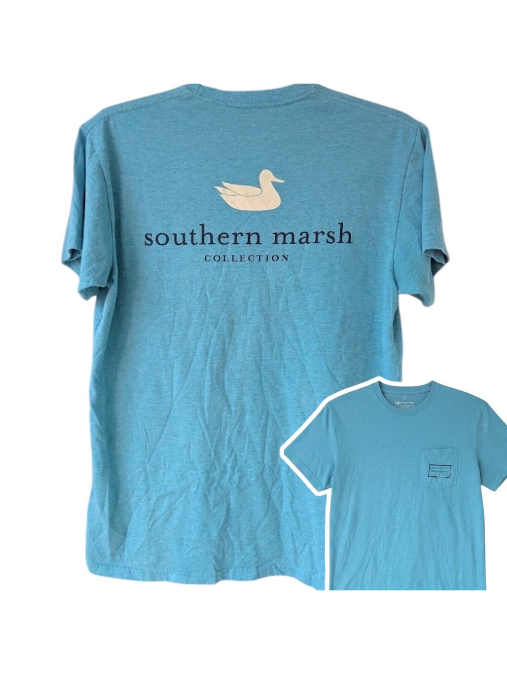 Southern Marsh Duck Graphic Pocket T-Shirt Mens Medium Teal Heather Tee 21x29